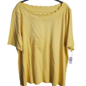 Talbots NWT Yellow Scalloped Scoop Neck Pima Cotton Top Size 2X